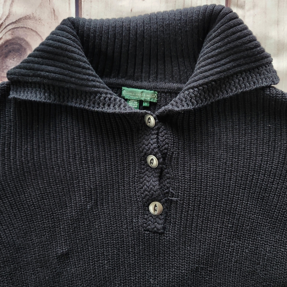 Lauren Jeans Co Knit Tunic Sweater Collared 3 Button Pocket Black Vintage Size L - Picture 3 of 8